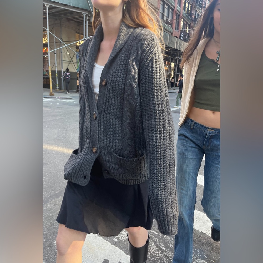 Brandy Melville Chunky Knit Button sweater pockets grey Back to School cardigan
